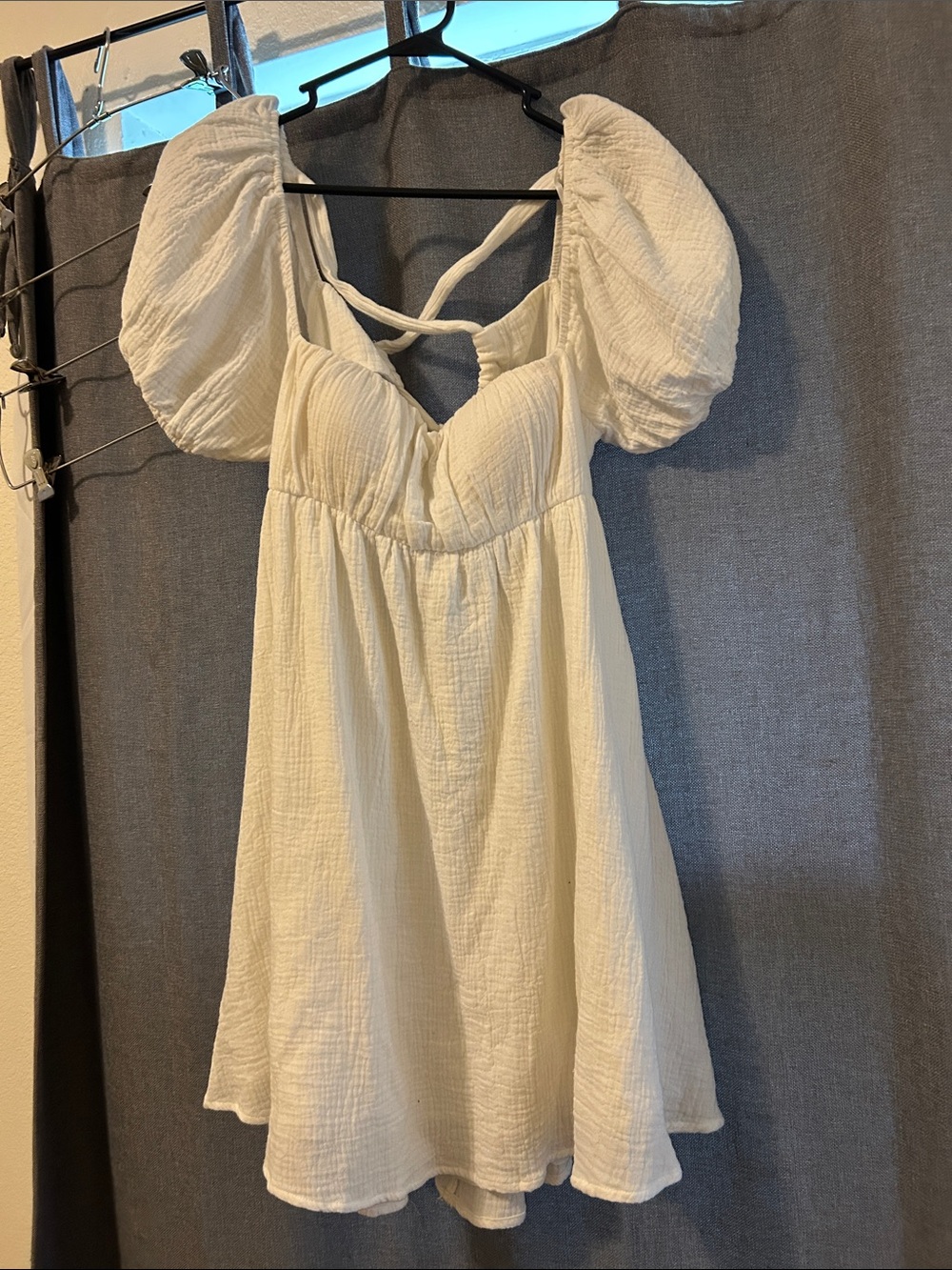 Cream white Puff Sleeve Babydoll Dress